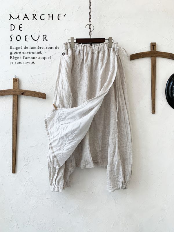 MARCHE' DE SOEUR／タブリエパンツ長め丈・リネンガーゼ