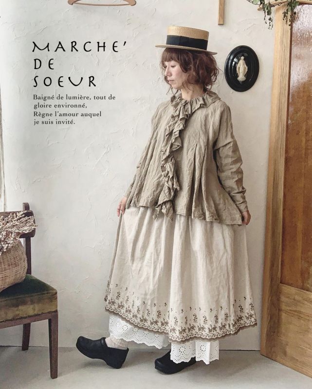 MARCHE' DE SOEUR／フローフリルブラウス・ヴィンテージカーキ