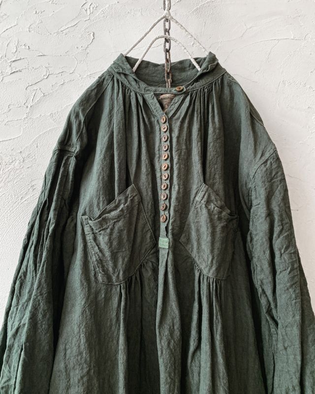 HALLELUJAH／1890's Bourgeron 羊飼いシャツワンピース・khaki