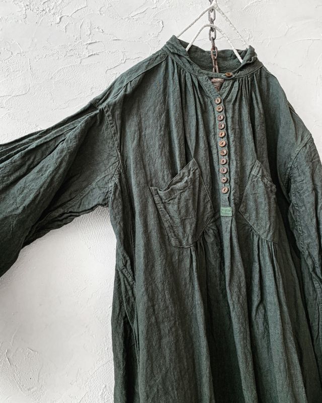 HALLELUJAH／1890's Bourgeron 羊飼いシャツワンピース・khaki