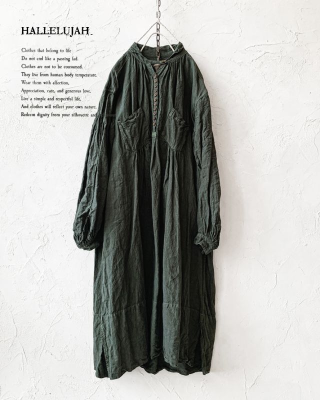 公式サイト HALLELUJAH／1890's Bourgeron 羊飼いシャツワンピース・khaki ワンピース