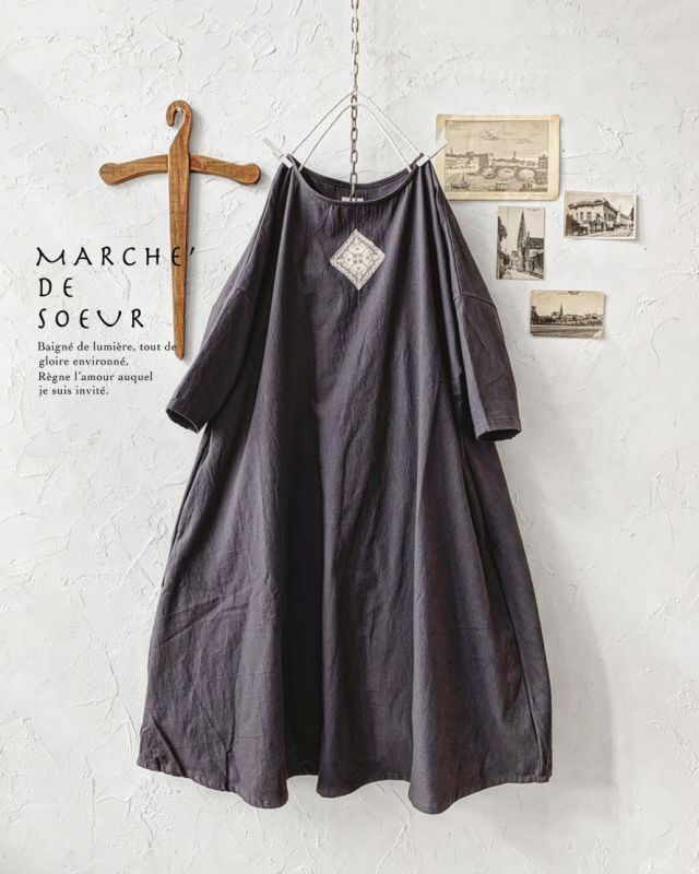 MARCHE' DE SOEUR／レース付きフレンチワンピース・チャコール MARCHE' DE SOEUR