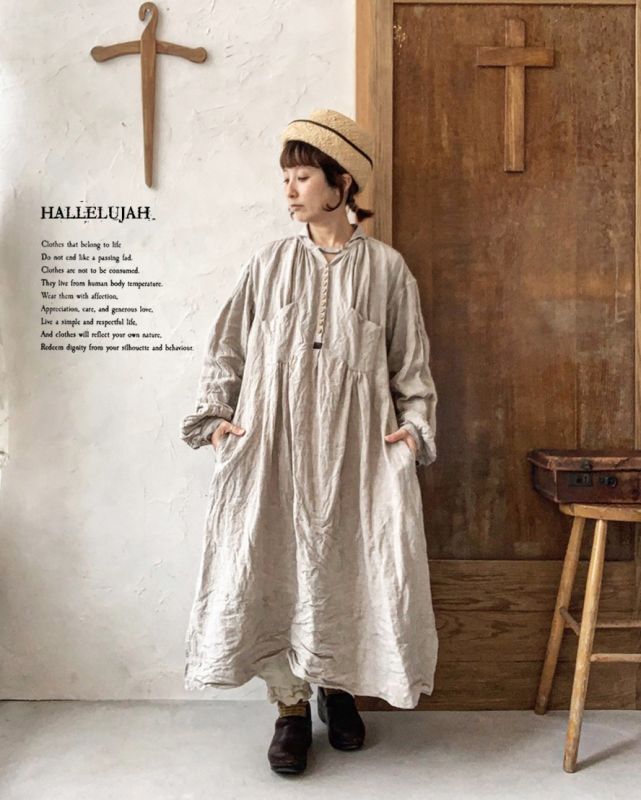 HALLELUJAH／1890's Bourgeron 羊飼いシャツワンピース・flax