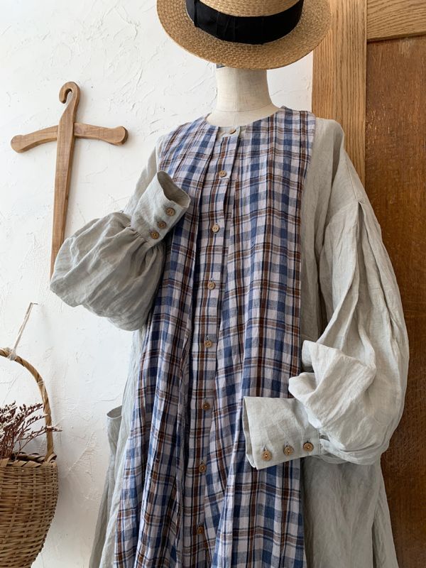 MARCHE' DE SOEUR／祈りのワンピース・アンティークグレー×ブルーチェック