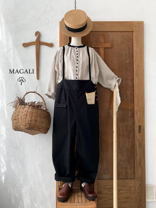 MAGALI /サロペットパンツ・ブラック - MARCHE' DE SOEUR
