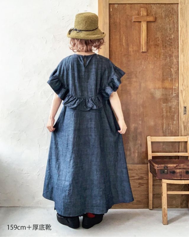 【再入荷未定】フリルヨークワンピース・ブラックデニム