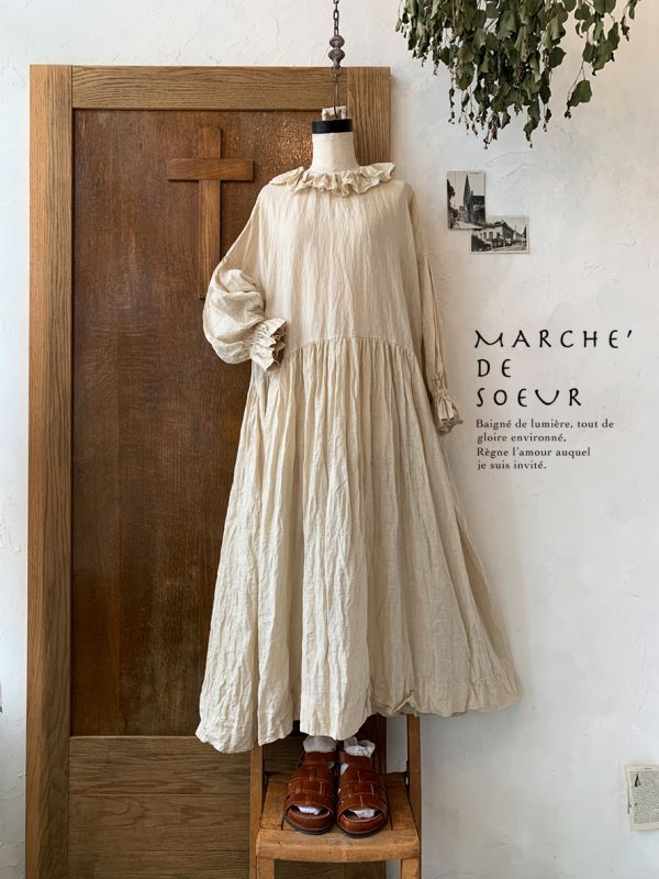 日本産 MARCHE´ DE SOEUR リネン ラッフル クラシック ワンピース