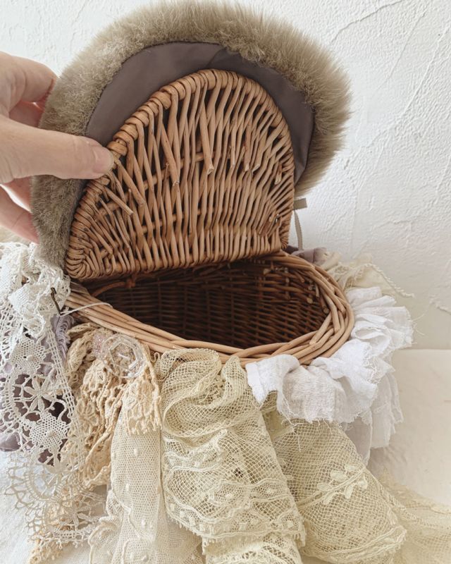 フランスアンティーク栗の皮バスケット 大きめかご フランス