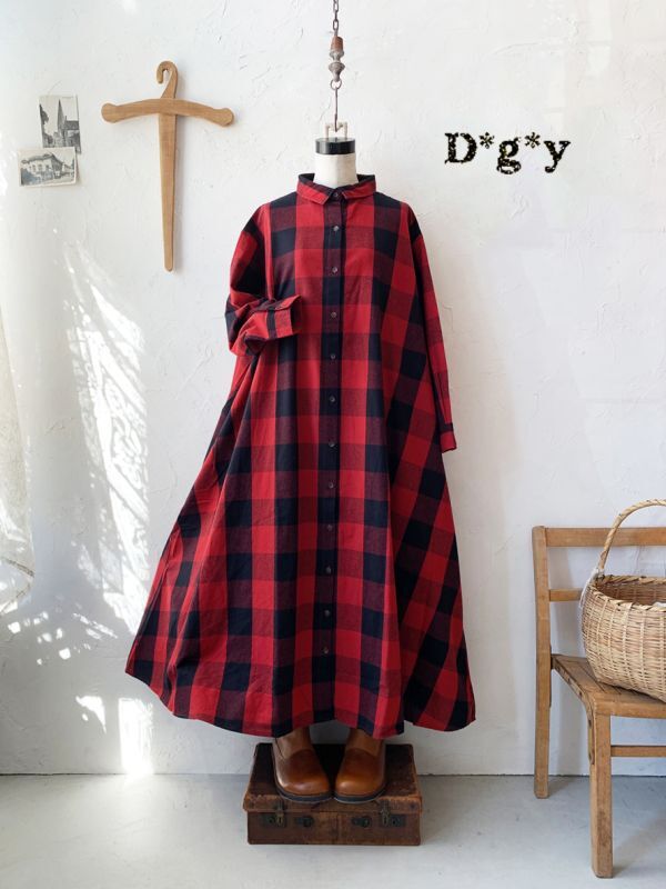 D*g*y／ブロックチェックワンピース・レッド