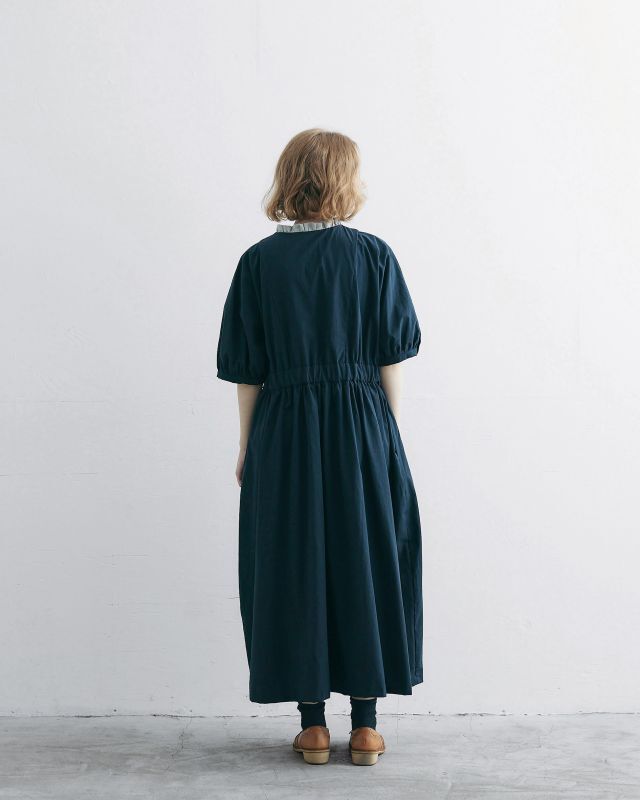 MAGALI /リンクルコットン アンティークワンピース・ダークネイビー  