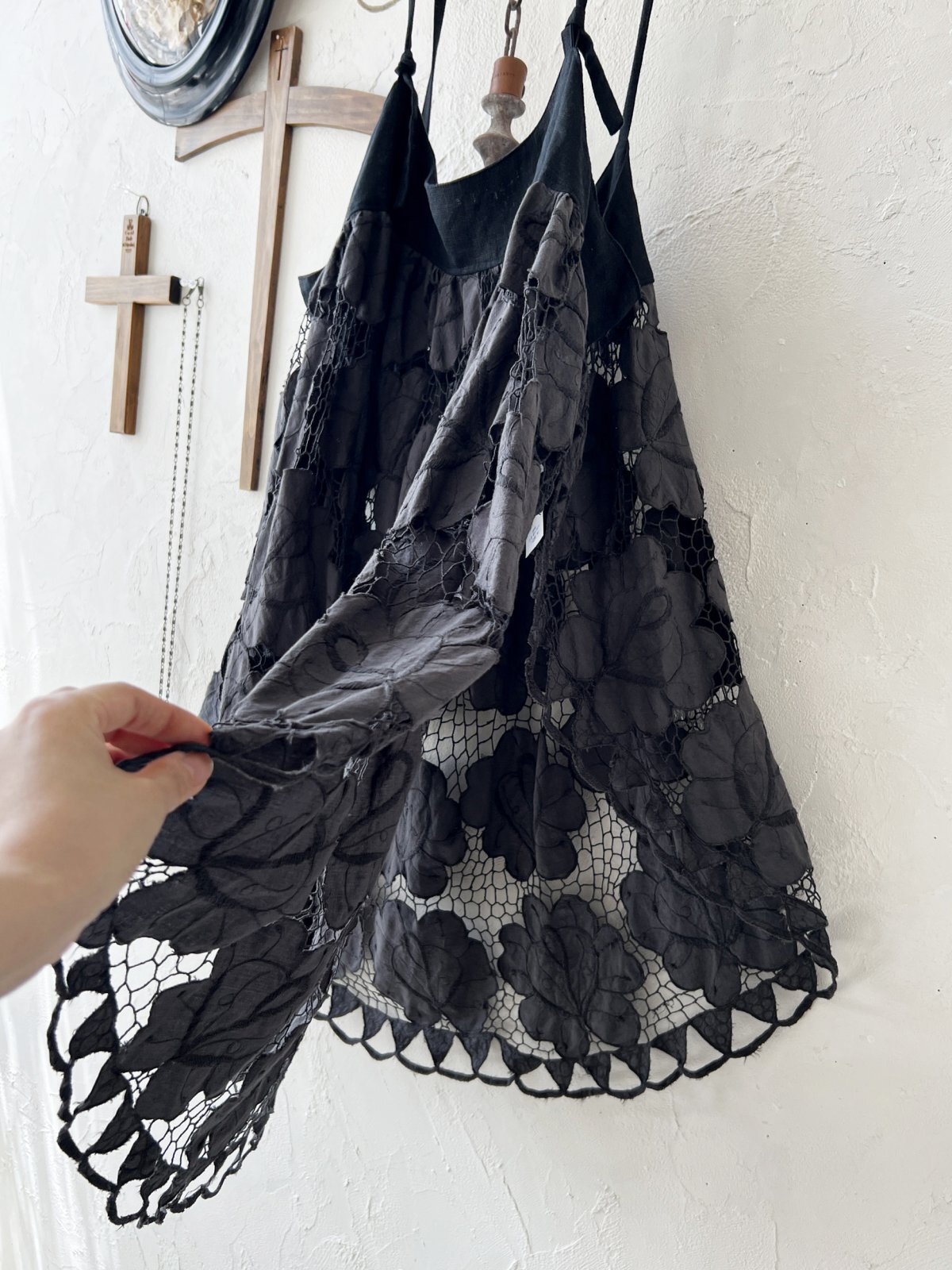 ロマンティック　フェアリー古着 Salute 薔薇　蝶々刺繍　キャミ AMBIDEX Store ○○さき編みお花 レース襟ブラウス(F サックス