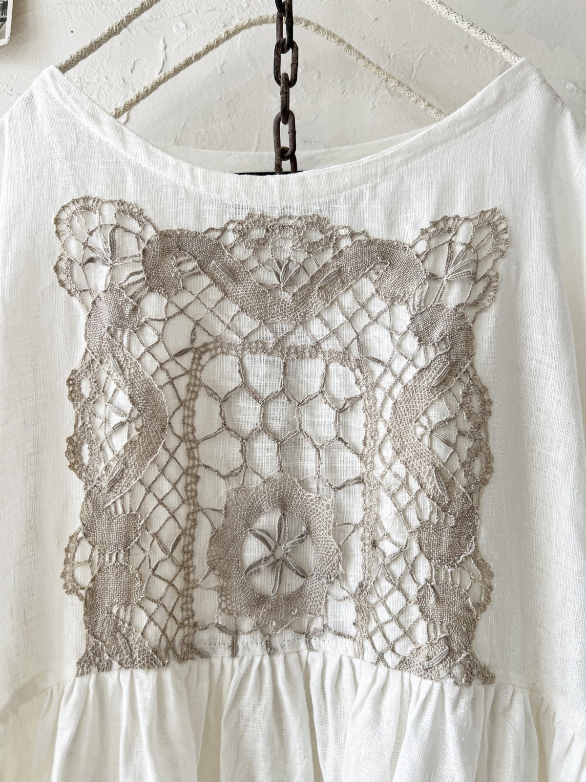 shizuka's【3】アンティークレースちょうちょ袖ワンピース・白A