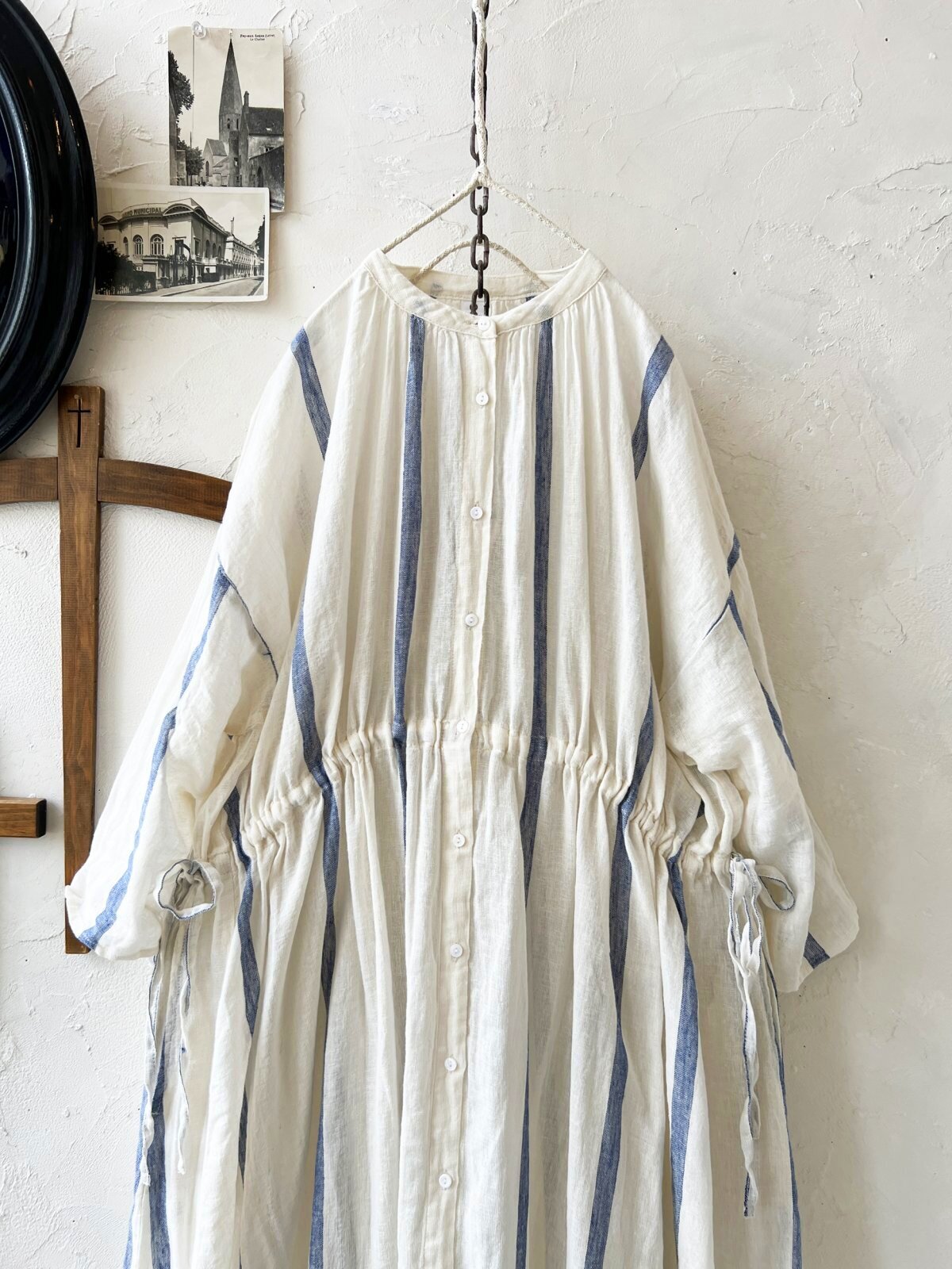 SO／ガーゼギャザーワンピース・ブルーストライプ - MARCHE' DE SOEUR