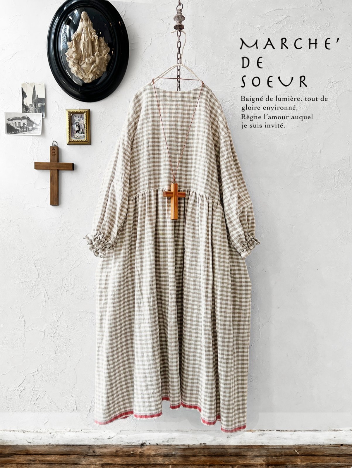 MARCHE' DE SOEUR／ギャザーワンピース・赤耳ギンガムチェック