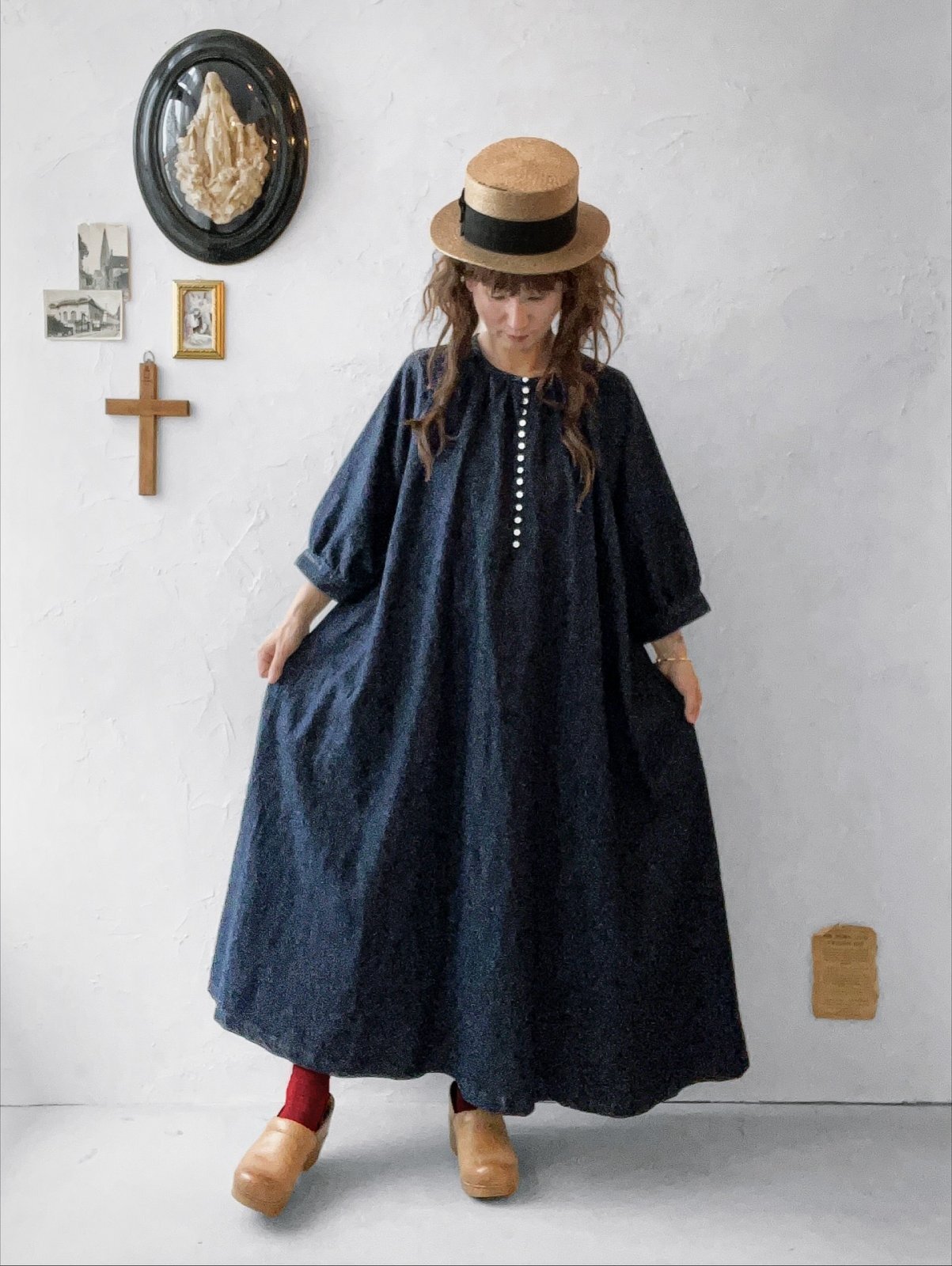 08mab/デニムパフスリーブワンピース・インディゴ - MARCHE' DE SOEUR