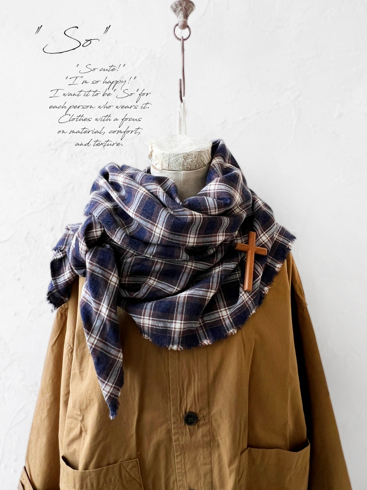 SO／大判ストール・ネイビーオンブレチェック - MARCHE' DE SOEUR