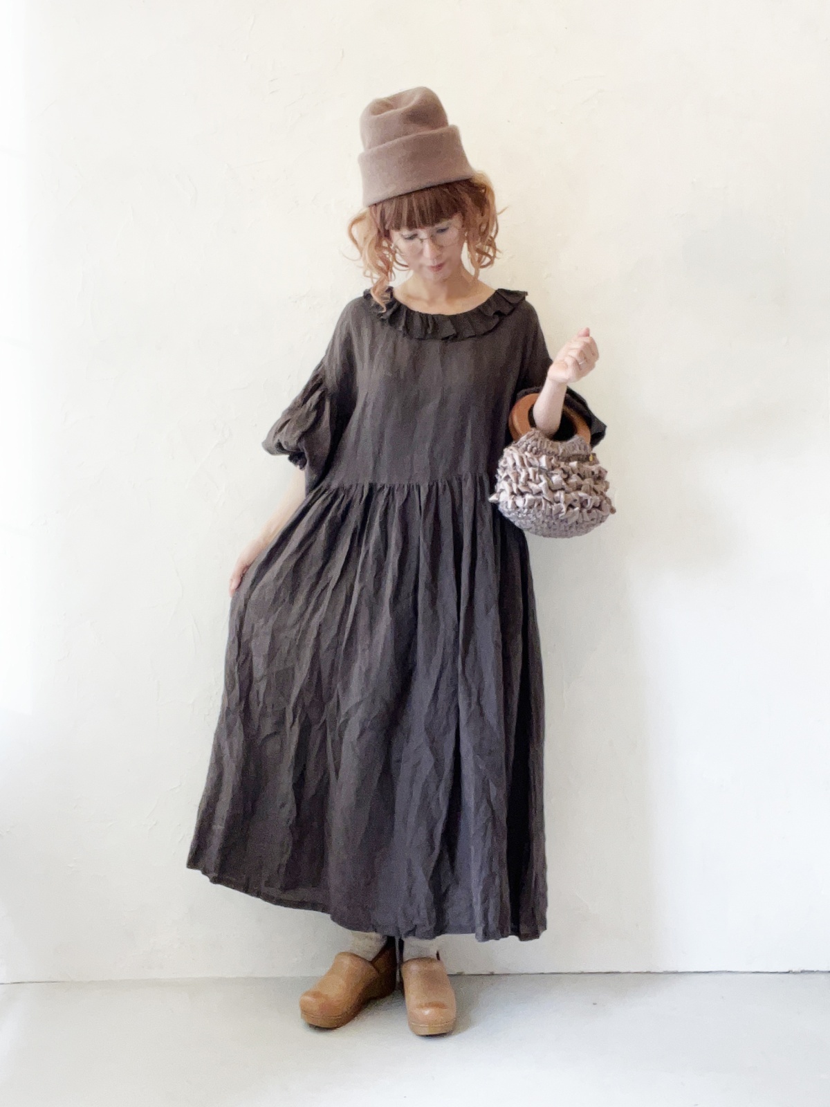 ハンドメイド作家 mifumi ブーケのワンピース(フリル襟付き) ハンドメイド作家 mifumi ブーケのワンピース(フリル襟付き