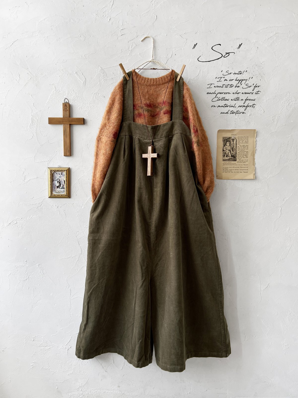 SO／綾コーデュロイサロペット・カーキ - MARCHE' DE SOEUR